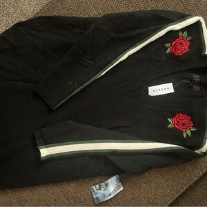 Kendall & Kylie Black sweater with Red rose Accents